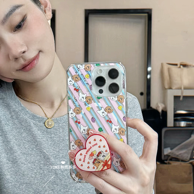 Ximengyao's Same Style Popsockets Phone Case 17Pm Colorful Puppy Stripes Summer Youda Series Strong Magnetic Snap-On Suitable for Apple 16Promax/15Plus/14/13 Anti-Drop Protective Case for Women