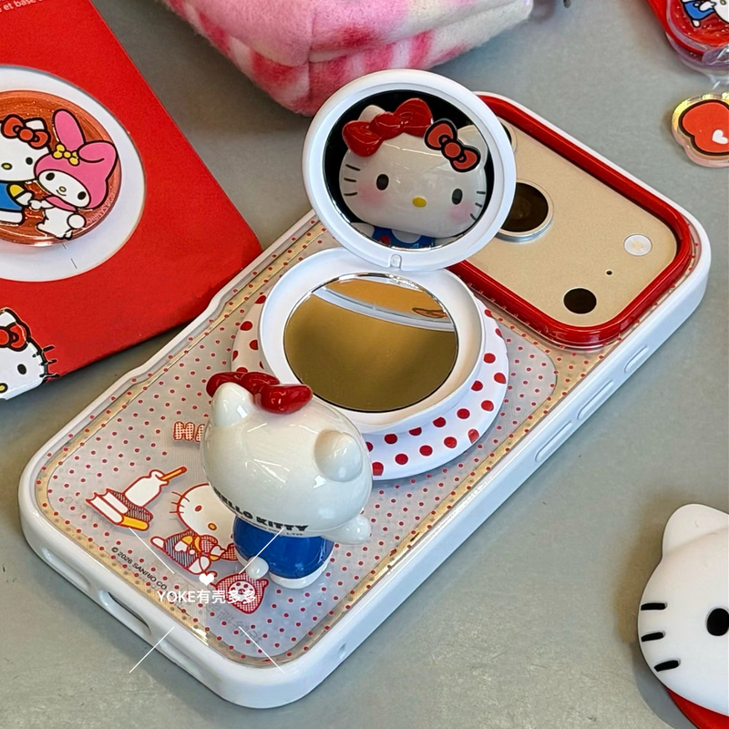New Popsockets Phone Case Kt and Friends 17Pm Classic Polka Dot Hello Kitty Incoming Call Stripe Suitable for Apple 16 Pro Max/15 Plus/14 Anti-Drop Protective Case Stand for Women
