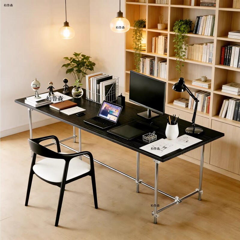 Bauhaus Style Desk, Solid Wood Office Desk, Retro Industrial Style Computer Desk, Designer Long Table Workbench