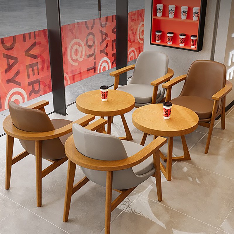 Coffee shop double deck sofa soft cover leisure book bar commercial catering cake milk tea shop solid wood table