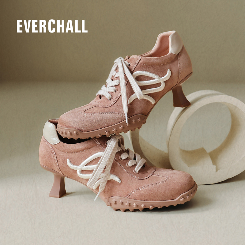 Everchall2026 Autumn German-Style Training Shoes Pink Shoes for Women Genuine Leather Niche Versatile Student Round Toe Retro Height-Increasing