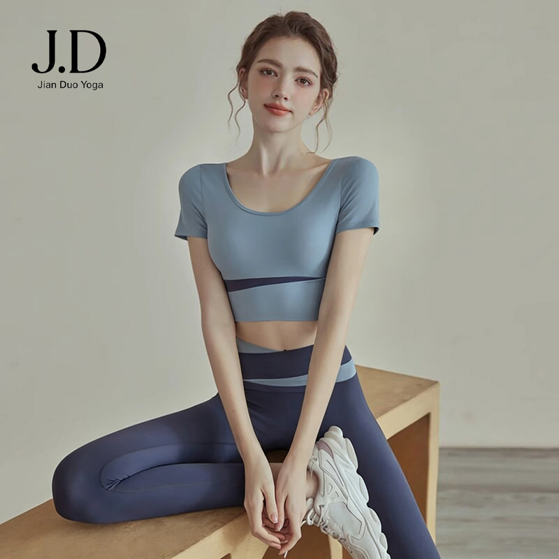 Jianduo Yoga Clothing Set, High-End Pilates Training Clothing, Women's Short-Sleeved Tight-Fitting Tops, Running Sports and Fitness Clothing Jianduo Yoga Clothing Set, High-End Pilates Training Clothing, Women's Short-Sleeved Tight-Fitting Tops, Running Sports and Fitness Clothing
