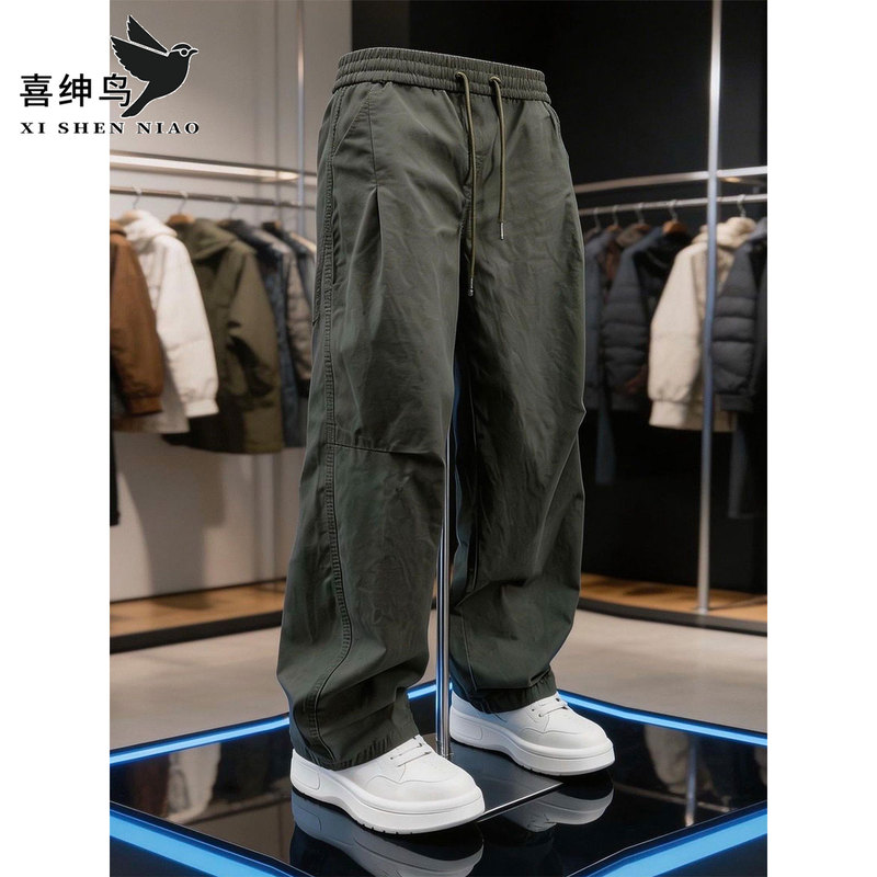 Xishen Bird American-Style Military Green Pleated Wide-Leg Casual Pants Summer Men's Outdoor Hiking Pants Loose Cargo Pants