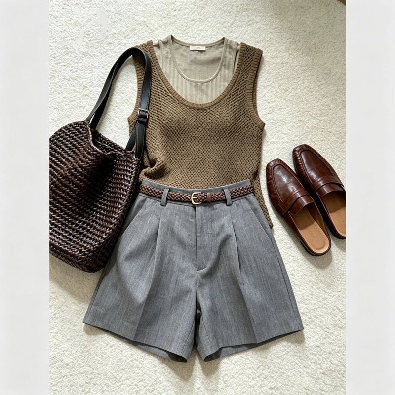 Slimming Outfit Set, Age-Reducing Complete Outfit, Casual Loose Outerwear, Camisole, Casual Shorts, Retro Outfit Set Slimming Outfit Set, Age-Reducing Complete Outfit, Casual Loose Outerwear, Camisole, Casual Shorts, Retro Outfit Set