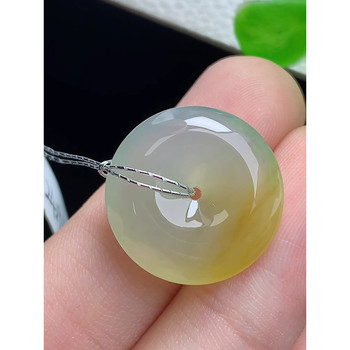 Burmese natural a-grade jade and jade, laokeng ice species, hand-carved, floating yellow jade, peace buckle pendant