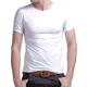 Áo thun cotton nam tay ngắn màu đen trắng đơn giản đơn sắc thon gọn thân hình bó sát bên trong quần áo hè.