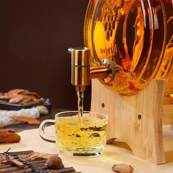 Horizontal wine bottle household ginseng wine barrel glass wine jar container sealed wine jar with tap for brewing