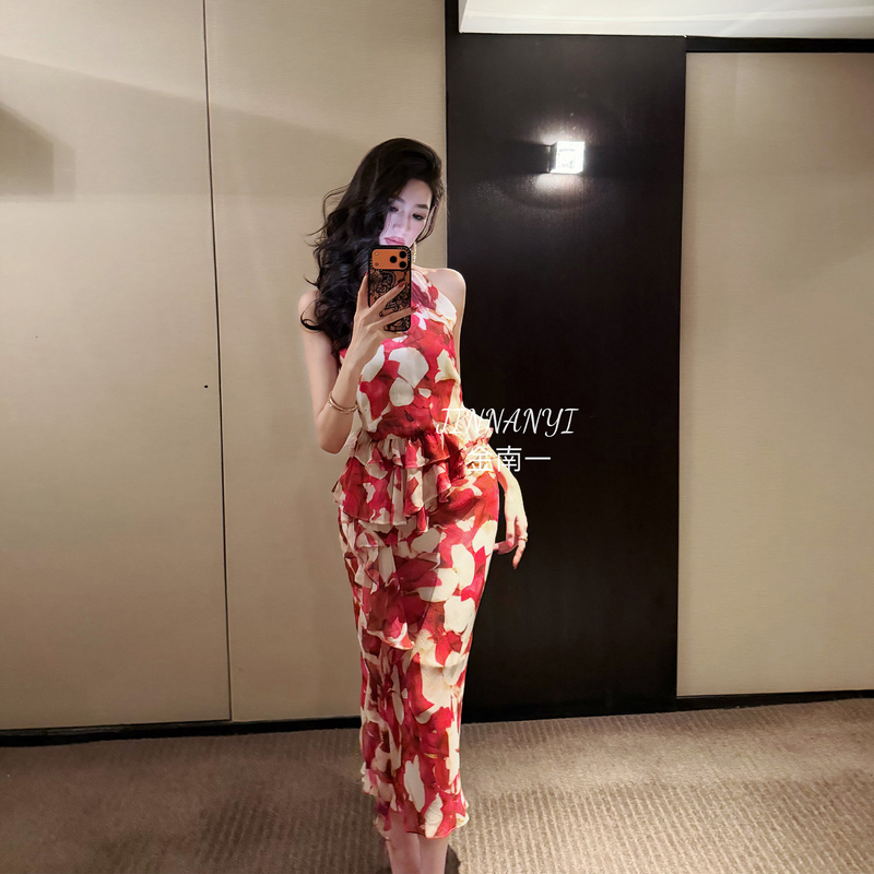 Jinnan Yisang Silk-Blend Holiday Drape Ruffle Tie-Dye Print Top + Skirt Set for Women, Summer New Jinnan Yisang Silk-Blend Holiday Drape Ruffle Tie-Dye Print Top + Skirt Set for Women, Summer New