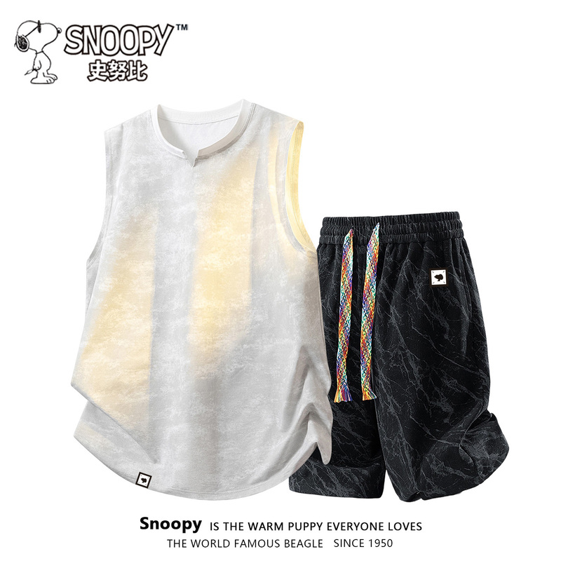 Snoopy Tie-Dye Vest and Shorts Set for Men, 2026 Summer Thin Casual Sports Two-Piece Set