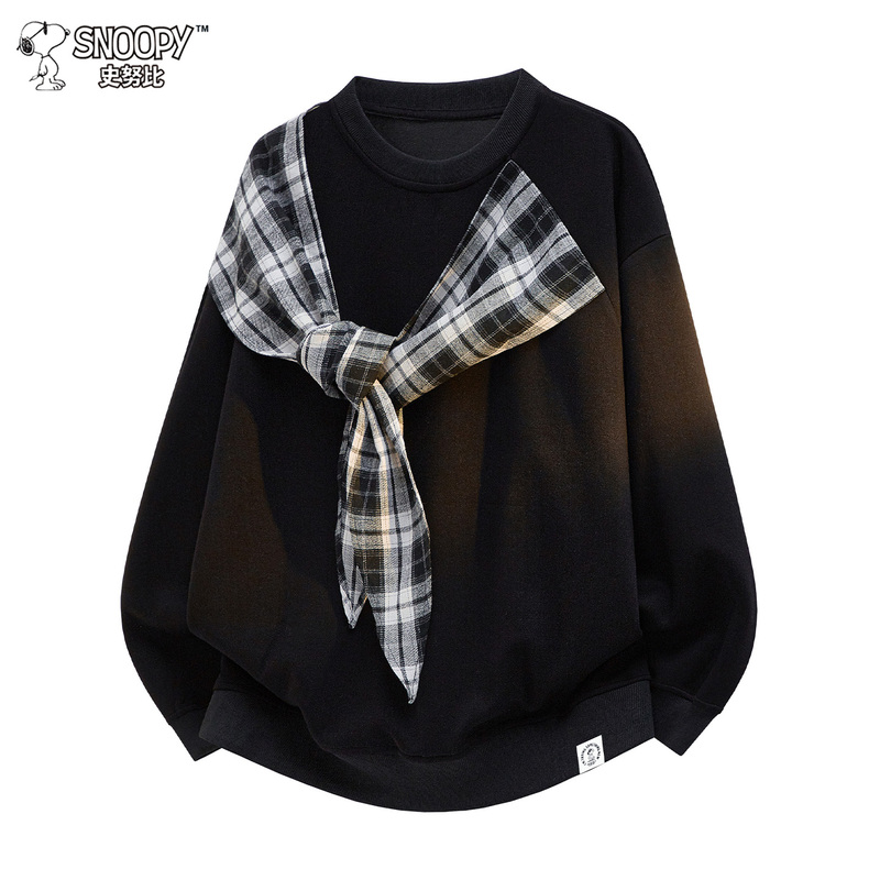Snoopy Designer Plaid Bow Shawl Sweatshirt Men's Spring and Autumn Round Neck Casual Top Snoopy Designer Plaid Bow Shawl Sweatshirt Men's Spring and Autumn Round Neck Casual Top