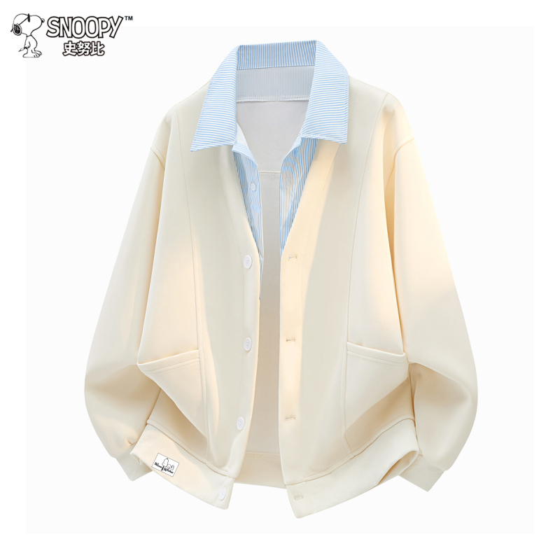 Snoopy 2026 New Style Fake Two-Piece Shirt with Tie Design Cardigan Sweatshirt Men's Autumn Jacket