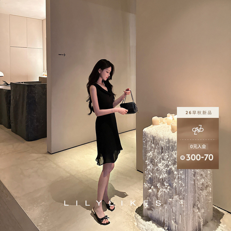 Lilylikes "Black Silk Prelude" 100% Rayon Dress, Sleeveless, Waist-Cinching, Slimming, Tie-Up Mid-Length Dress Lilylikes "Black Silk Prelude" 100% Rayon Dress, Sleeveless, Waist-Cinching, Slimming, Tie-Up Mid-Length Dress