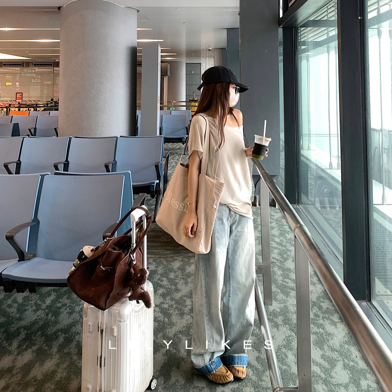 Lilylikes'Sun-Dried Blue Denim' Heavy-Duty Washing + Hand-Bleached Summer Relaxed Denim Pants