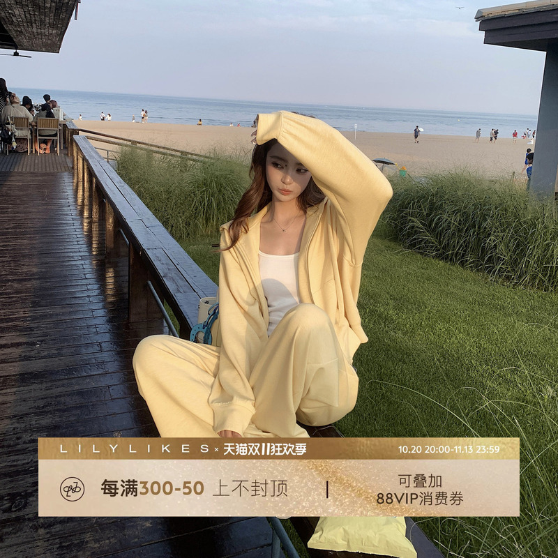 Lilylikes "Athluxury Relaxing and Lazy Style" Gold Proportion Early Autumn Lazy Sweatshirt and Pants Set