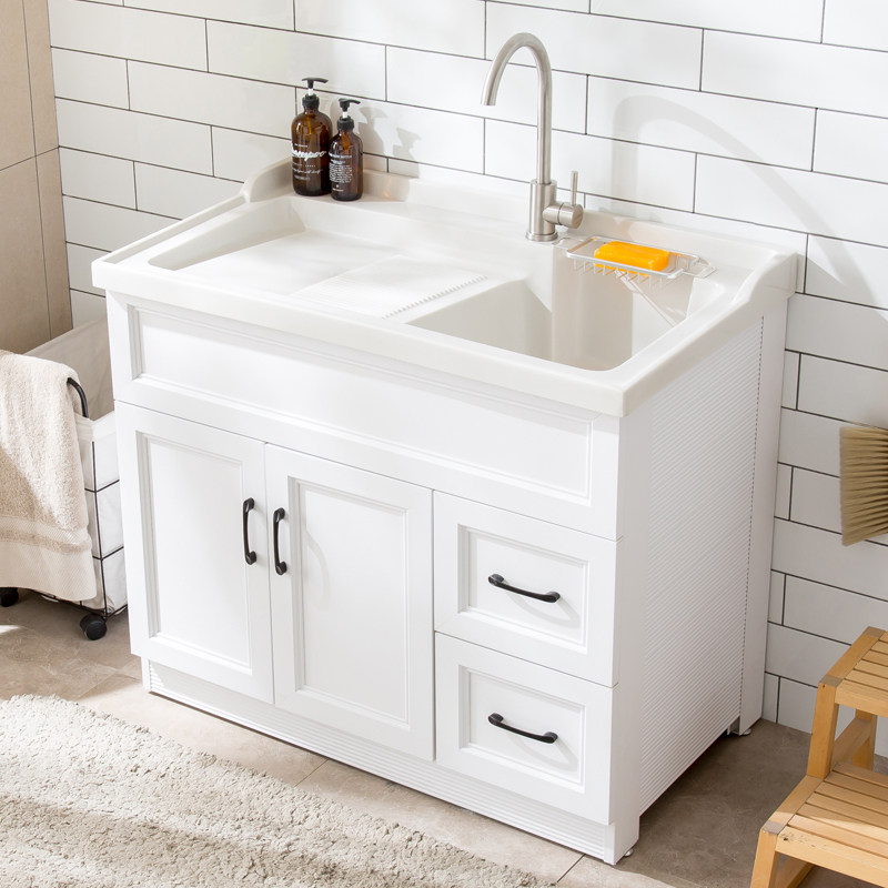 Space Aluminum Laundry Cabinet Balcony Customised With Washboard Bath Cabinet Combined Laundry Pool Wash Basin integrated cabinet Home