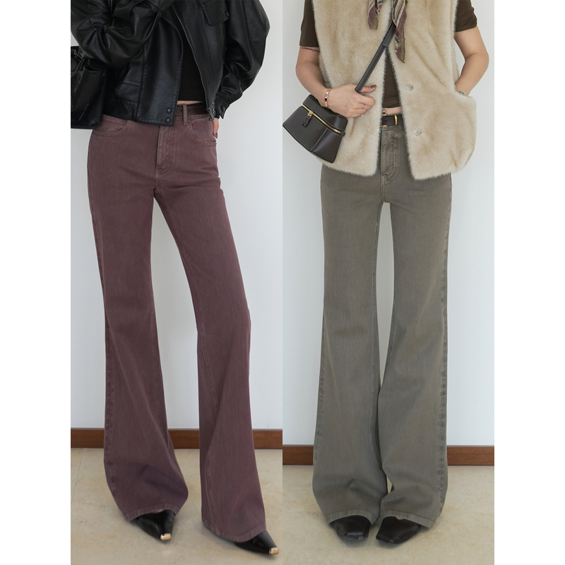 Choumei Home Four-Way Stretch A-Suit Flared Jeans Mid-High Waist Slimming Retro Long Pants for Women