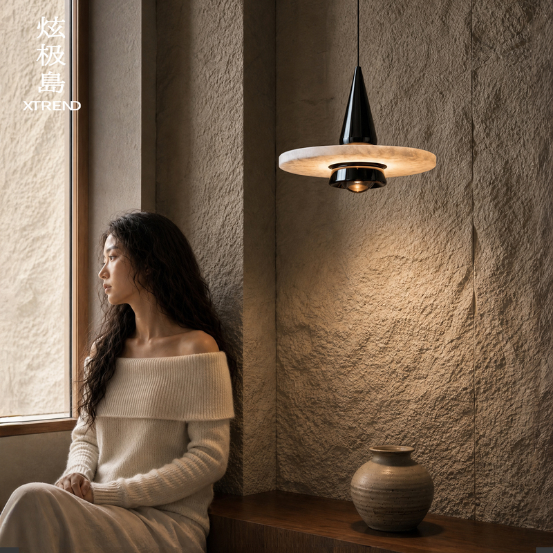 Spanish Marble Ufo Bedside Pendant Light, Italian Minimalist Light Luxury Creative Adjustable Hand-Sweep Sensor Foyer Pendant Light Spanish Marble Ufo Bedside Pendant Light, Italian Minimalist Light Luxury Creative Adjustable Hand-Sweep Sensor Foyer Pendant Light