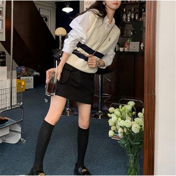 Wool contrast v-neck knitted vest women's autumn college style versatile look k-slim stacked sweater sleeveless knitted jacket