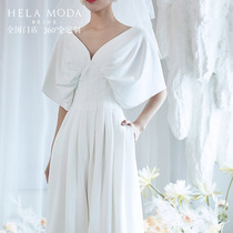Hera custom 2021 new V-neck satin wedding dress temperament simple pants French light wedding dress