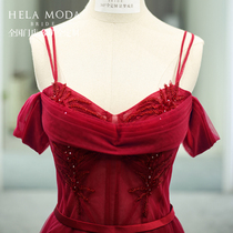 Evening dress female 2021 new bandeau one-shoulder thin new Years eve dress evening dress red wedding toast dress