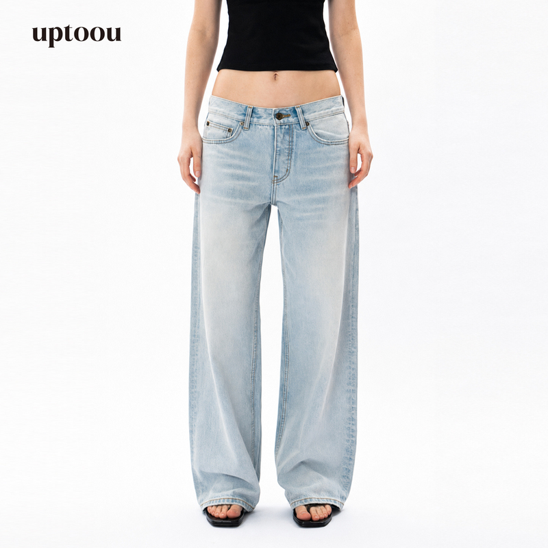 Uptoou Light-Colored Washed Low-Rise Jeans H04B New Straight-Leg Fresh Retro Tailored Slimming Pants for Women Uptoou Light-Colored Washed Low-Rise Jeans H04B New Straight-Leg Fresh Retro Tailored Slimming Pants for Women
