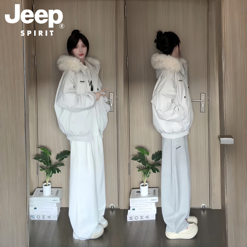 Jeep Zhao Lusi and Xu Yan's Same Style Parka for Women, Winter 2026 New Cotton Coat with Large Fur Collar, Workwear Cotton Jacket