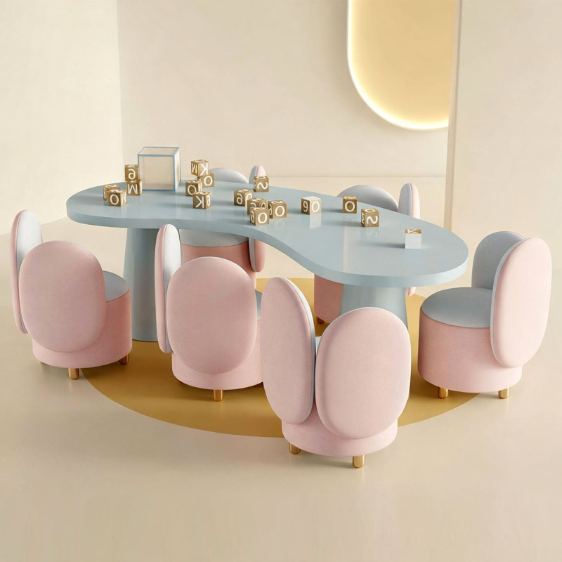 Kindergarten Children's Table and Chair Set, Colorful Round Table, Small Apartment Study Table, Game Table and Chair Combination, Classroom Training Table Kindergarten Children's Table and Chair Set, Colorful Round Table, Small Apartment Study Table, Game Table and Chair Combination, Classroom Training Table