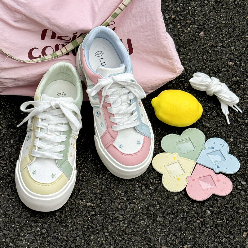 L.U.Again Color-Blocked Star Sneakers Women's Casual Cute Blue and Pink Sneakers Yellow and Green Versatile Shoes Mahjong Table L.U.Again Color-Blocked Star Sneakers Women's Casual Cute Blue and Pink Sneakers Yellow and Green Versatile Shoes Mahjong Table