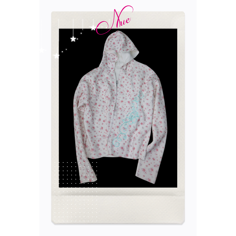 Nue2026 Autumn Green Vine Embroidery Floral All-Over Print Heavy Craft Sweater Cardigan Hooded Jacket Loose Korean Style for Girls