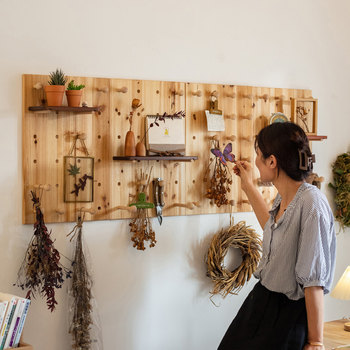 Solid wood hole board custom wall q rack hanging board decorative partition rack storage rack wall wooden book