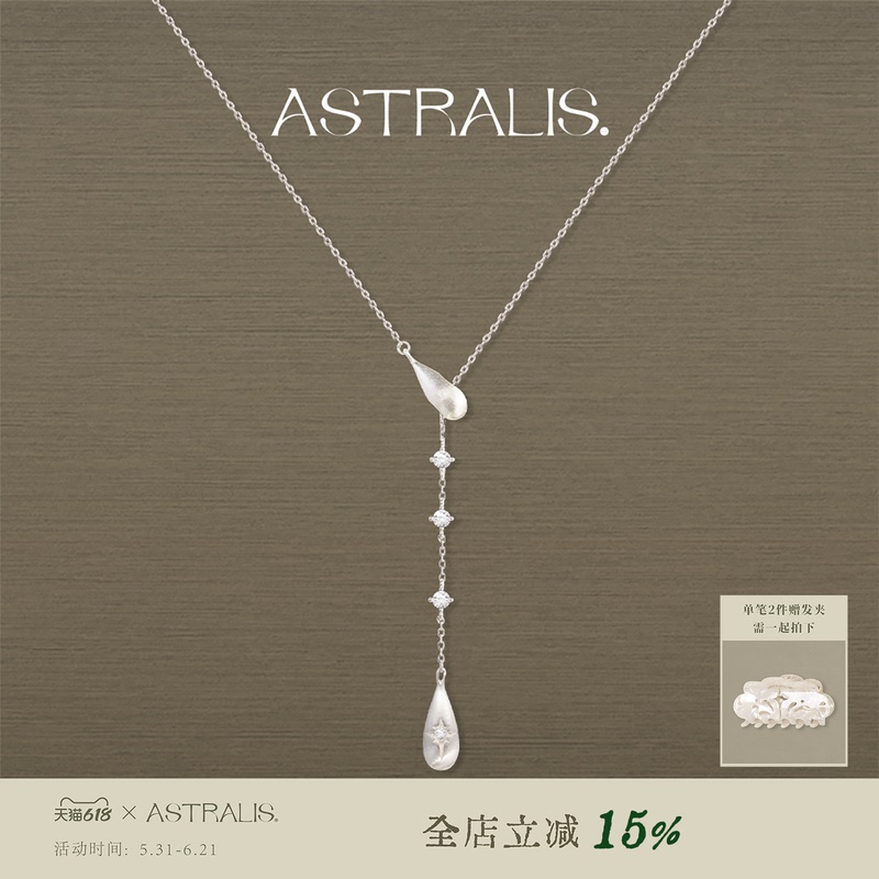 Astralis·Hidden Star｜Brushed Water Drop Starburst Y-Shaped Necklace for Women, Simple and High-End Long Commuting Necklace