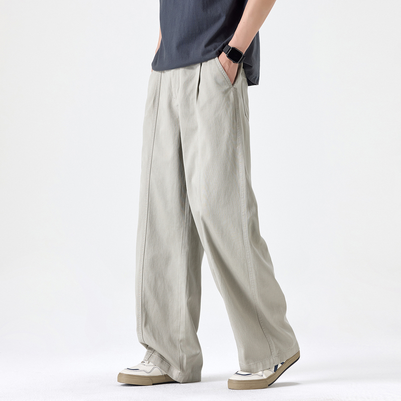 High-End Lyocell Solid Color Men's Casual Pants Spring and Summer Thin Elastic Waist Straight-Leg Sports Pants Loose Wide-Leg Trousers