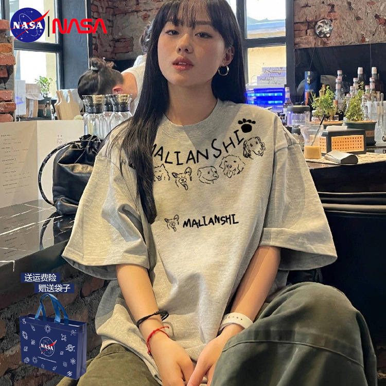 Nasa Co-Branded American-Style Loose Cartoon Print Short-Sleeved T-Shirt for Women 2026 New Pure Cotton Round Neck Half-Sleeved Top