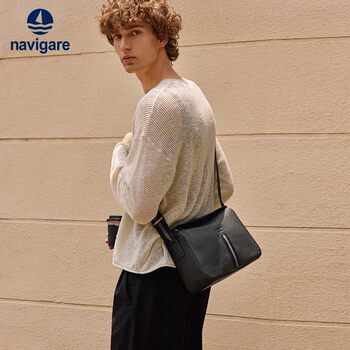 Navigare Italian Small Sailboat Shoulder Bag Men's Genuine Leather Crossbody Bag Commuter Horizontal Style Phone Bag