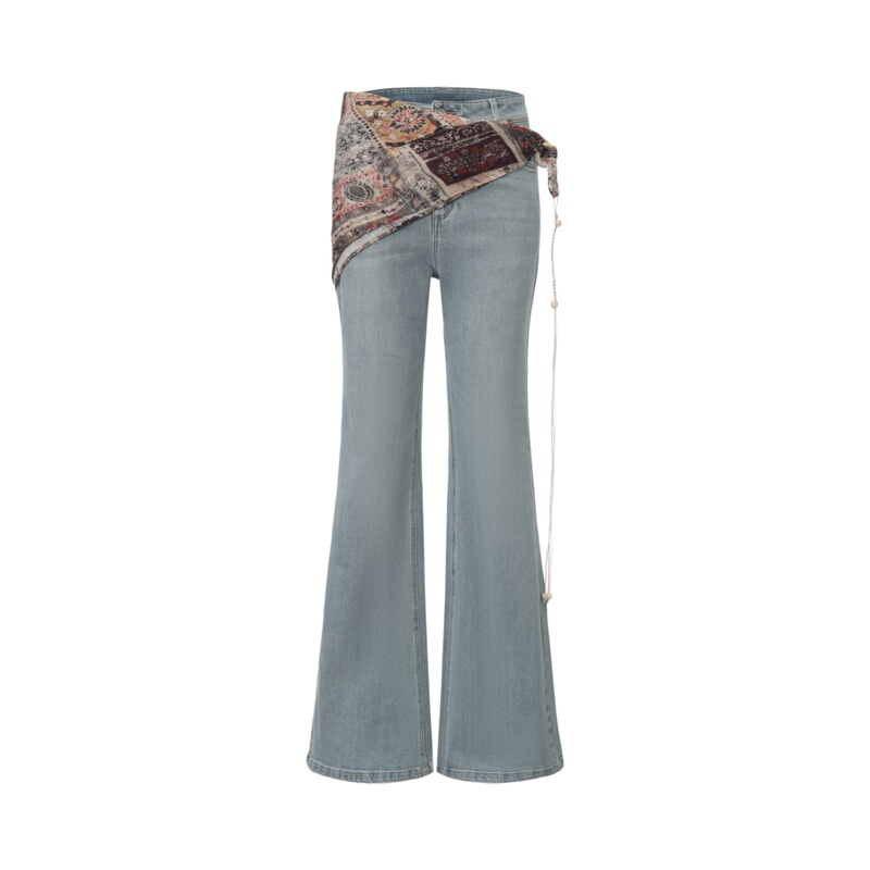 【Same Style as in Shopping Malls】2026 Autumn New Printed Flared Pants with Natural Waist, Fashionable Trendy Women's Jeans