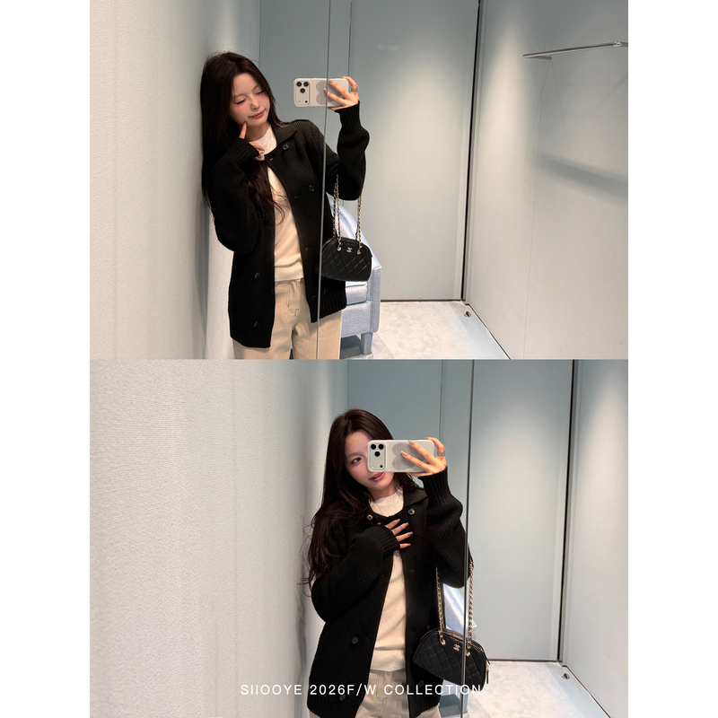 Siiooye Long-Term Companionship 30% Wool Heavyweight High-Density Lapel Double-Breasted Sweater Women's Winter Thick Coat 800g
