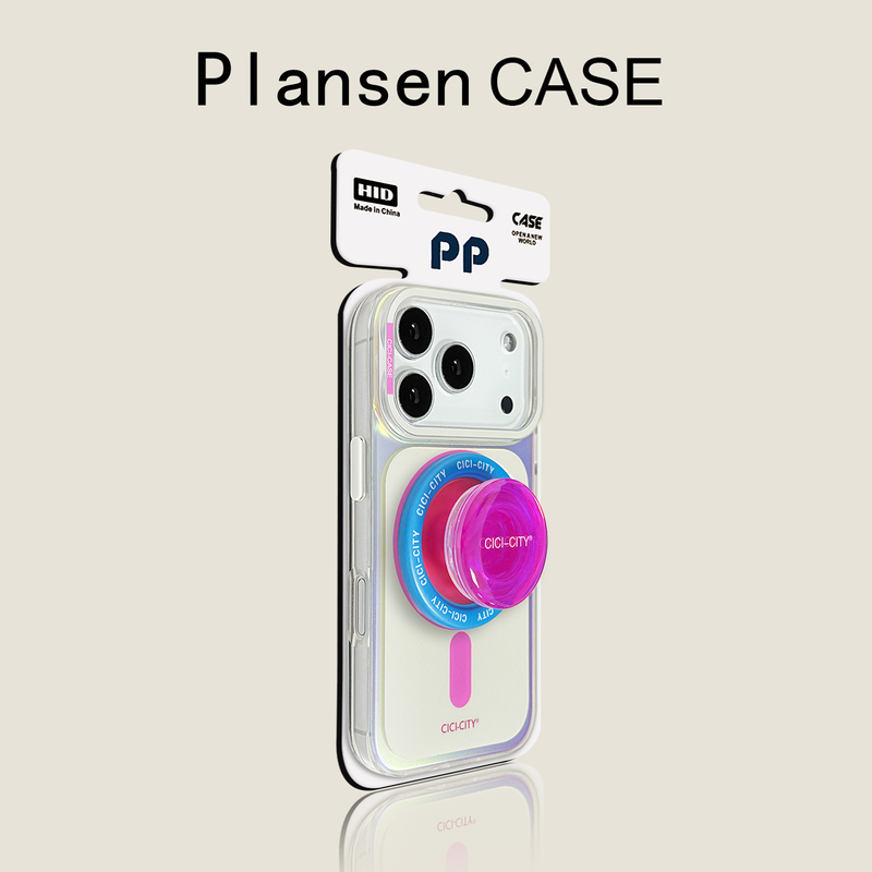 Plansen Is Suitable for iPhone 17 Pro Max, Macaron High-End Laser White Background Pink Ring Semi-Transparent Magnetic Stand Phone Case iPhone 15 Pro Couple 15 Anti-Drop Protective Case 16
