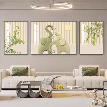Modern minimalist living room decorative painting new sofa background wall hanging painting high-end green plant elephant mural triptych