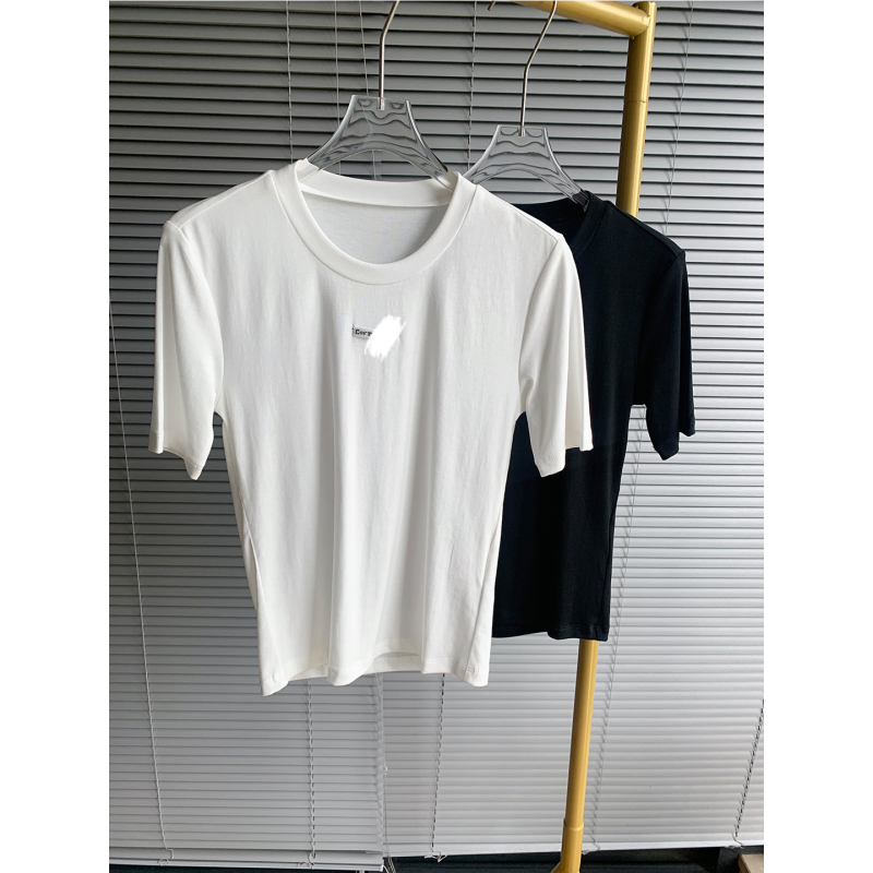 Clearance Short-Sleeve T-Shirt 2026 Summer New Tencel Acetate Small Round Neck Regular Shoulder Fit