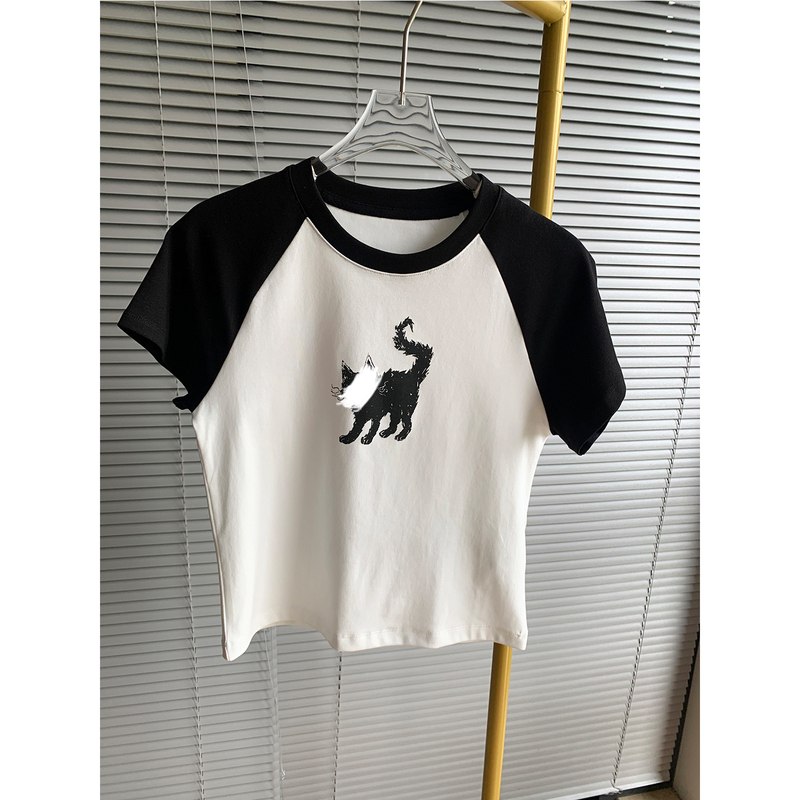 Short-Sleeved T-Shirt, New Summer Product, Xinjiang Cotton, Cute Pet Print, Raglan Sleeves, Slim Fit