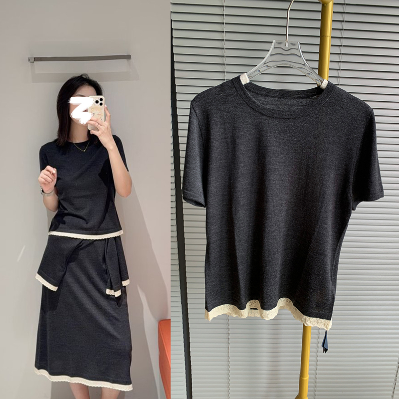 Imported Yangzi Yarn Lace Trim Slim-Fit T-Shirt 26 Early Autumn New Round Neck Women's Knitted Pullover Imported Yangzi Yarn Lace Trim Slim-Fit T-Shirt 26 Early Autumn New Round Neck Women's Knitted Pullover