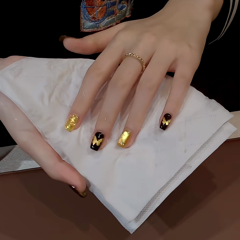 Hollow-Out Golden Butterfly Cat-Eye Nail Art Press-On Nails 2026 New Style High-End White-Enhancing French Short Press-On Nails Hollow-Out Golden Butterfly Cat-Eye Nail Art Press-On Nails 2026 New Style High-End White-Enhancing French Short Press-On Nails