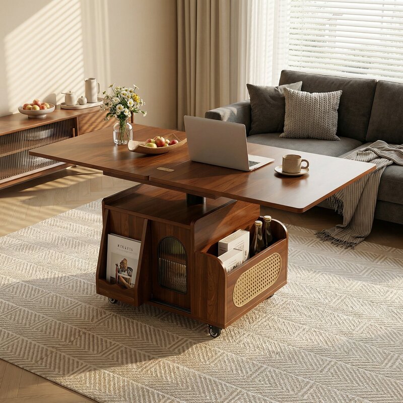 Zhenpin Ge Foldable Rotating Mobile Coffee Table Trolley for Small Apartments, Sofa Side Table, Side Cabinet, Dual-Use Dining Table, Tea Table