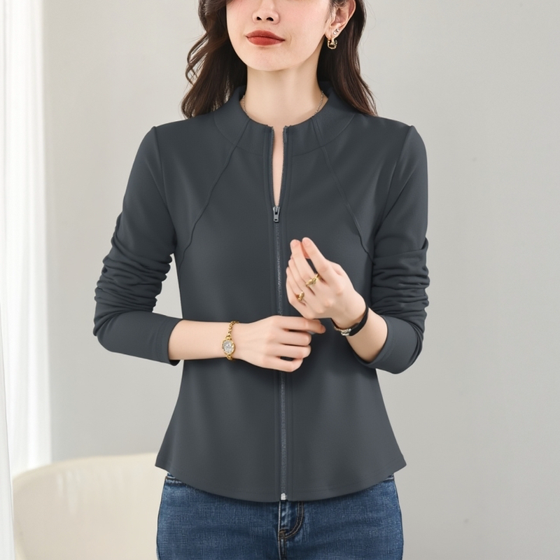 Pure Cotton Zip-Up Stand Collar Long-Sleeve T-Shirt for Women, Outerwear, 2026 New Spring and Autumn Base Layer, Inner Wear, Sports Cardigan Jacket Pure Cotton Zip-Up Stand Collar Long-Sleeve T-Shirt for Women, Outerwear, 2026 New Spring and Autumn Base Layer, Inner Wear, Sports Cardigan Jacket