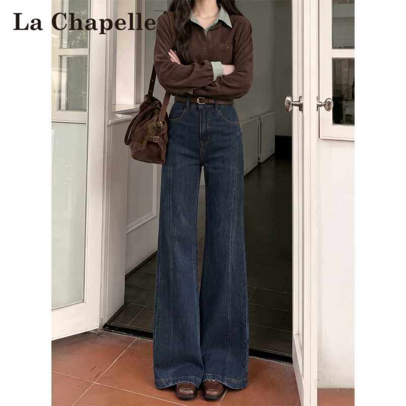 La Chapelle Dark Blue Straight-Leg Flared Jeans for Women, Autumn 2026 New High-Waisted Winter Wide-Leg Bell-Bottom Pants La Chapelle Dark Blue Straight-Leg Flared Jeans for Women, Autumn 2026 New High-Waisted Winter Wide-Leg Bell-Bottom Pants
