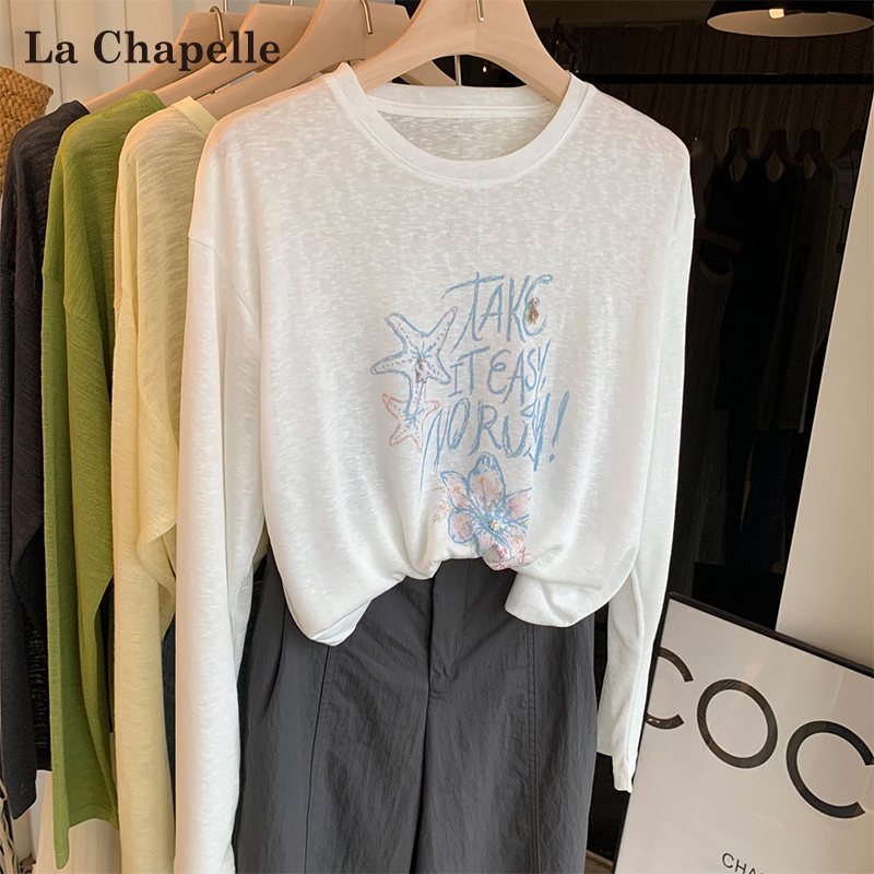 La Chapelle White Starfish Print Sun Protection Long-Sleeve T-Shirt for Women, Summer Thin Loose Fit, Slightly Sheer Air-Conditioning Cover-Up La Chapelle White Starfish Print Sun Protection Long-Sleeve T-Shirt for Women, Summer Thin Loose Fit, Slightly Sheer Air-Conditioning Cover-Up