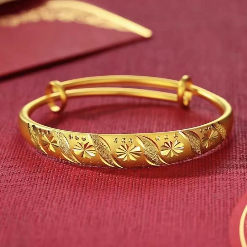 Traditional Gold-Plated Silver Push-Pull Bracelet, Open Bracelet, Dragon and Phoenix Auspicious Imperial Concubine Bracelet, Solid Adjustable Bangle