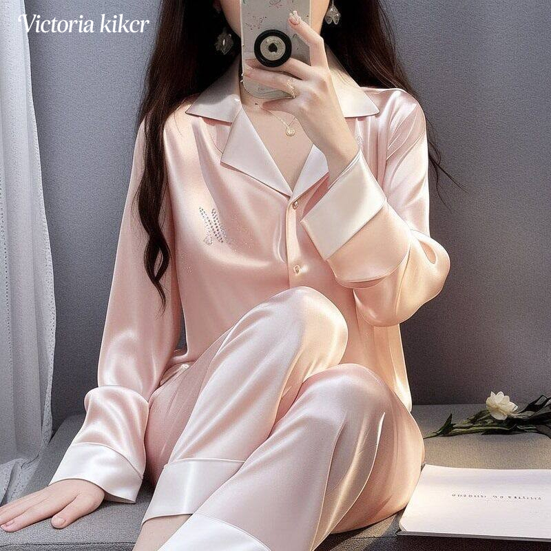 Victoria Satin Ice Silk Pajamas for Women 2026 New Summer Thin Style High-End Can Be Worn Outside Home Wear