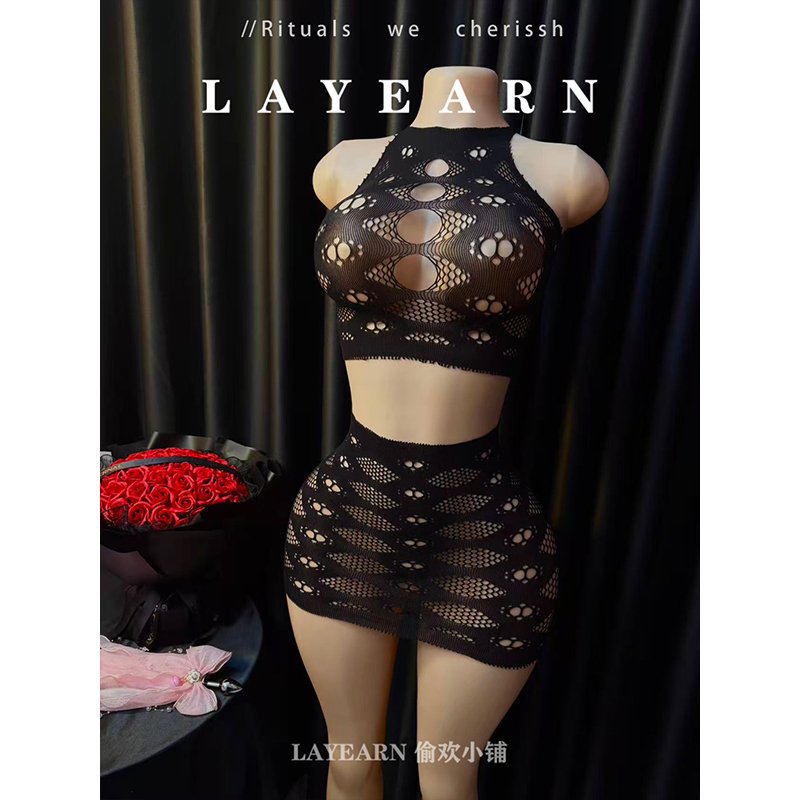 Layearn【Enjoy the Fun】Split-Style Tear-Off Sexy Tight-Fitting Bodysuit with Hollow-Out Tearable Mesh for Temptation