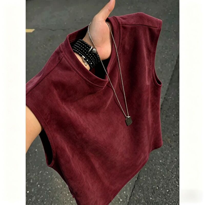 【Final Clearance】Heavyweight Suede Sleeveless T-Shirt American Retro Trendy Brand High-End Vintage Loose Vest 【Final Clearance】Heavyweight Suede Sleeveless T-Shirt American Retro Trendy Brand High-End Vintage Loose Vest